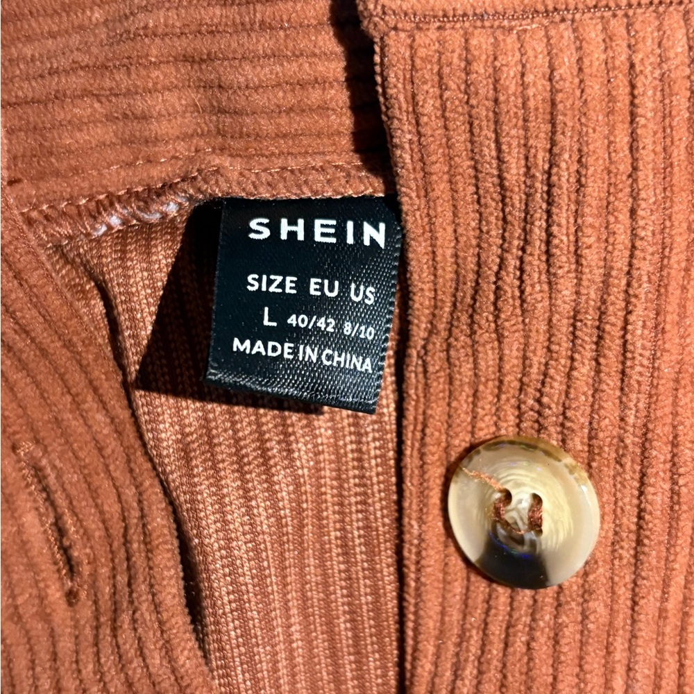 SHEIN Rust Ribbed Button-Up Cardigan